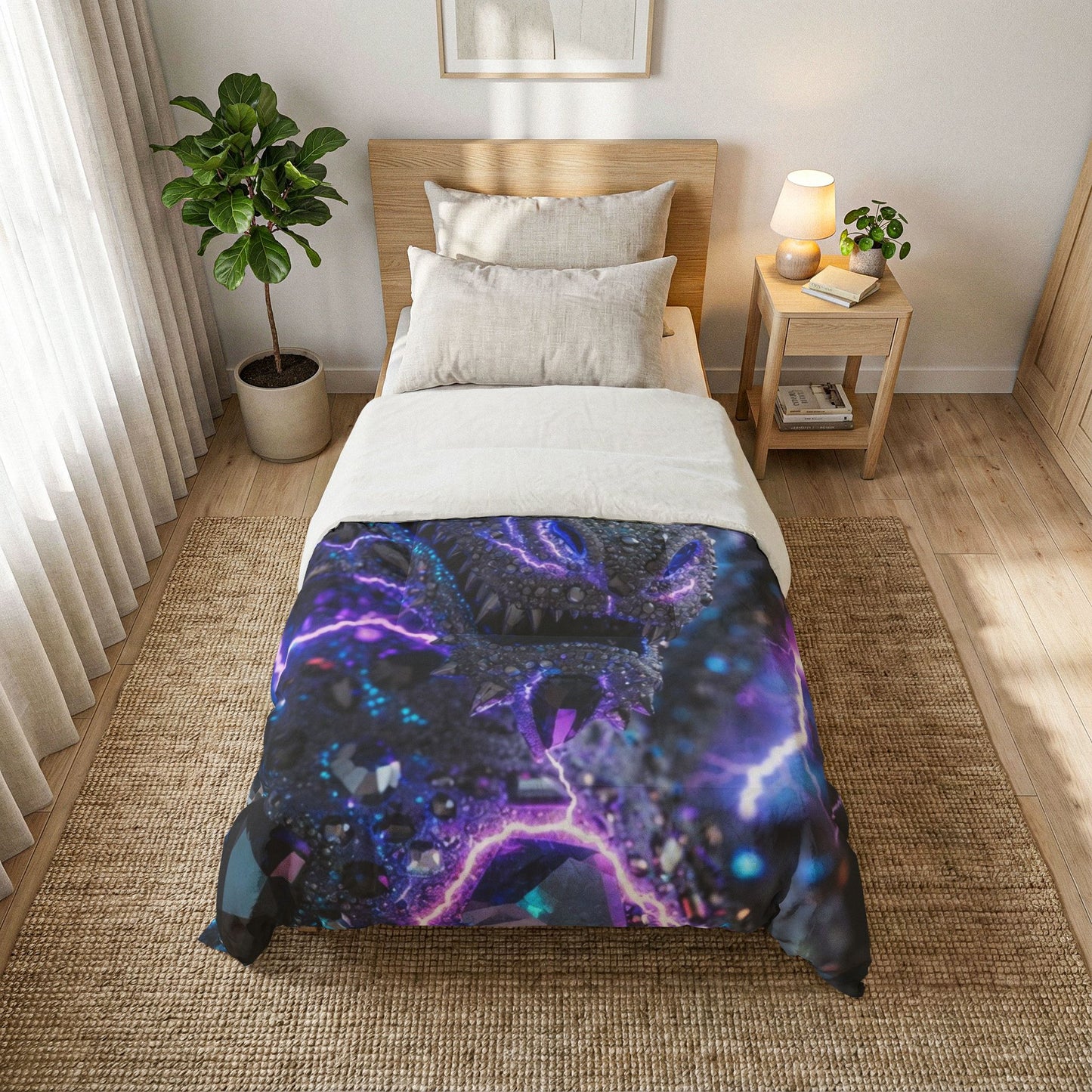 A Dragon Lightning Cotton Comforter – Purple Electric Fantasy Bedding