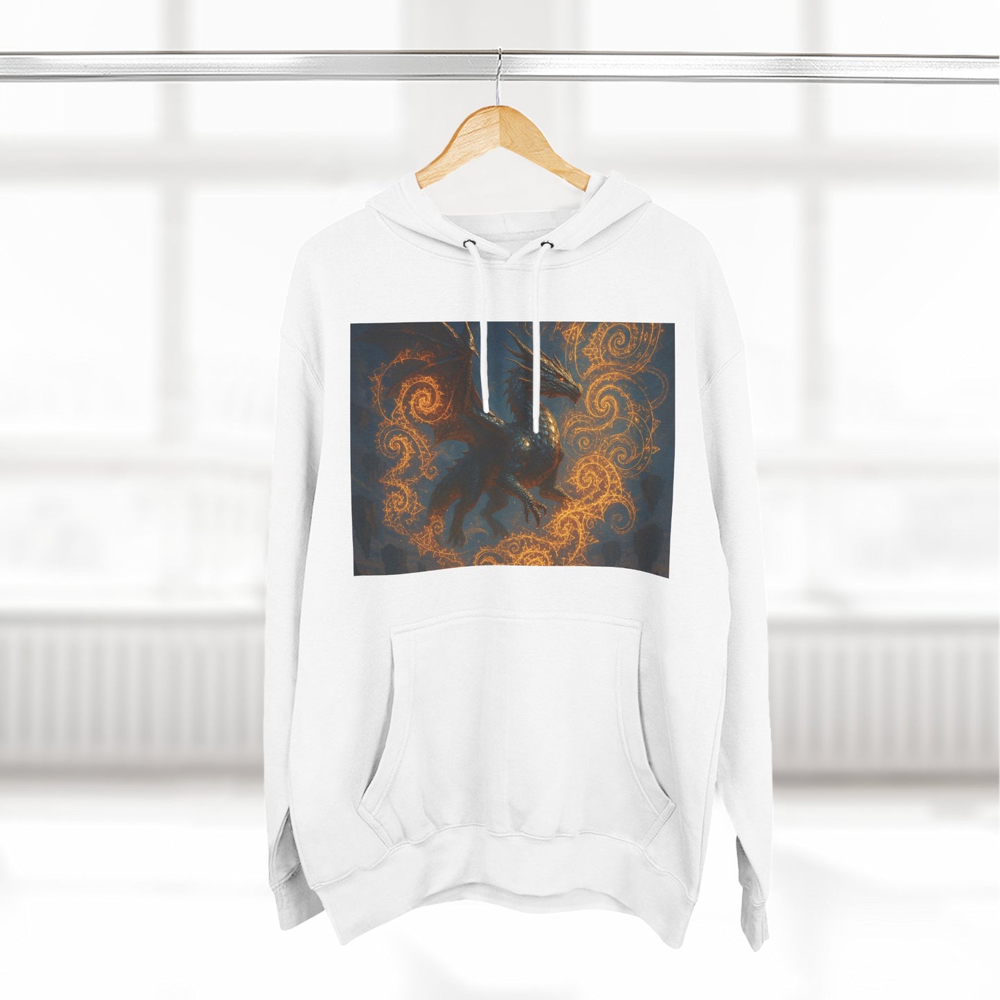Dragon Swirl Fleece Hoodie - Three-Panel Design for Fantasy Lovers