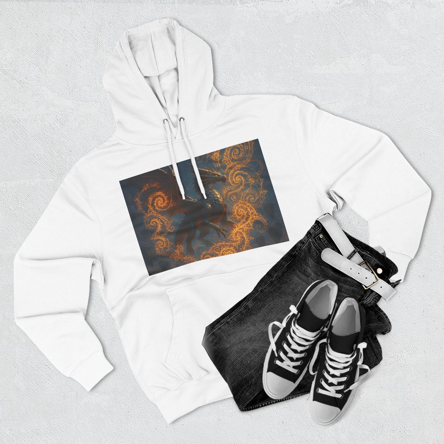 Dragon Swirl Fleece Hoodie - Three-Panel Design for Fantasy Lovers