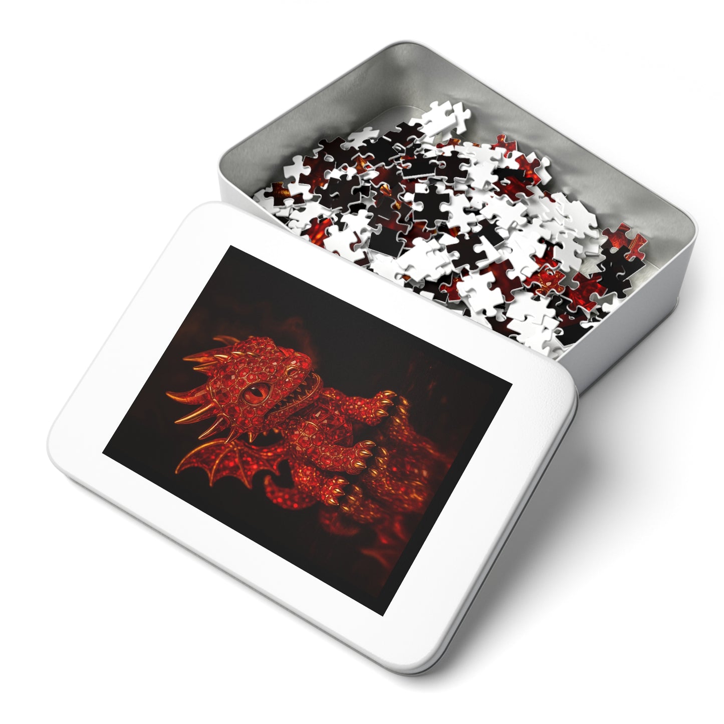 Dragon Gem Jigsaw Puzzle with Tin, Fantasy Puzzle, Kids Activities, Gifts for Game Lovers, Unique Collectible Piece