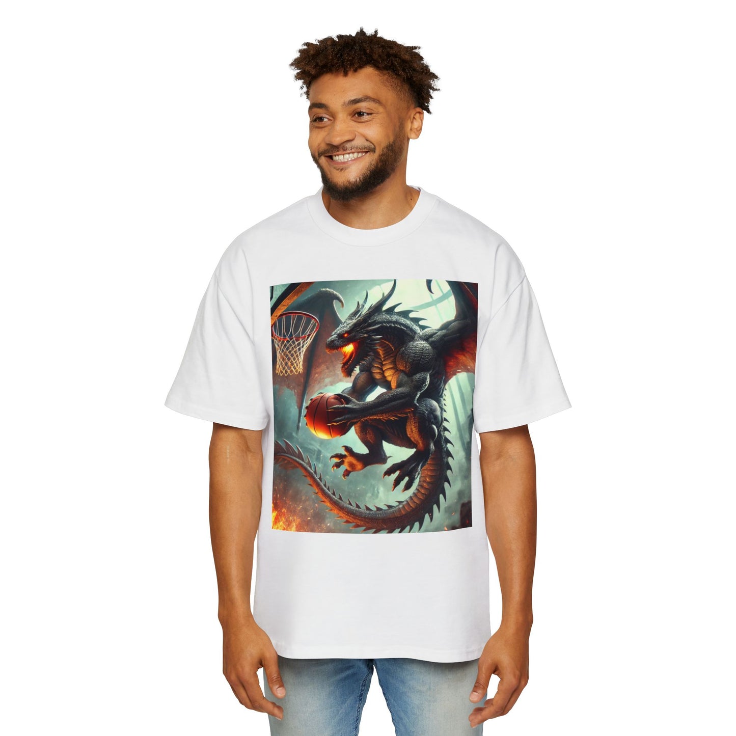 Men's Fantasy Dragon Basketball Tee - Oversized Graphic Shirt, Streetwear Style, Casual Outfit, Gift for Him, Unique Art Tee
