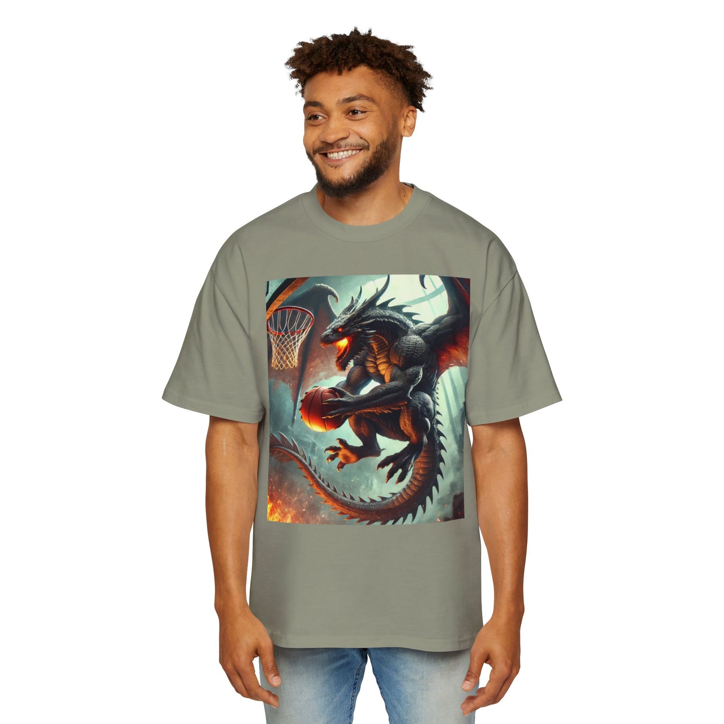 Men's Fantasy Dragon Basketball Tee - Oversized Graphic Shirt, Streetwear Style, Casual Outfit, Gift for Him, Unique Art Tee