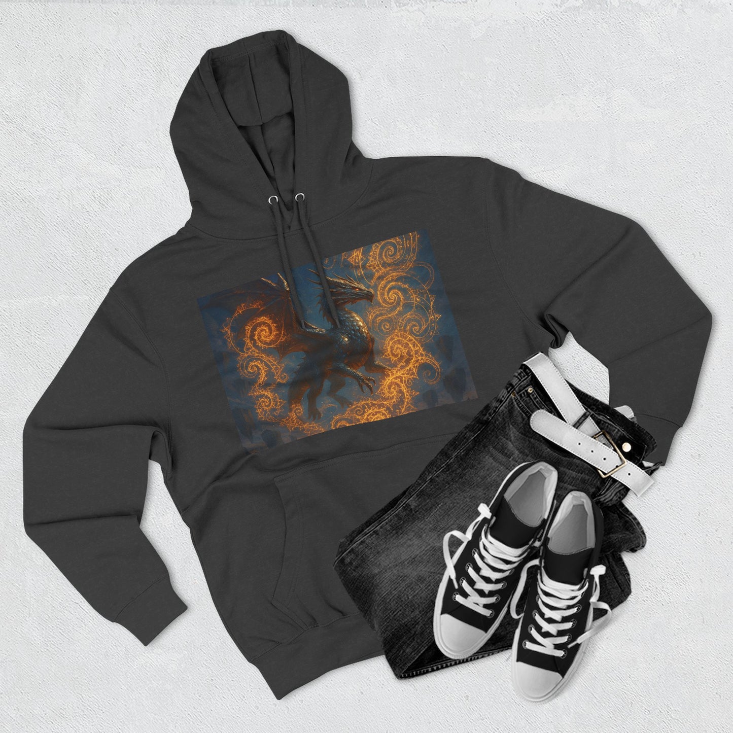 Dragon Swirl Fleece Hoodie - Three-Panel Design for Fantasy Lovers