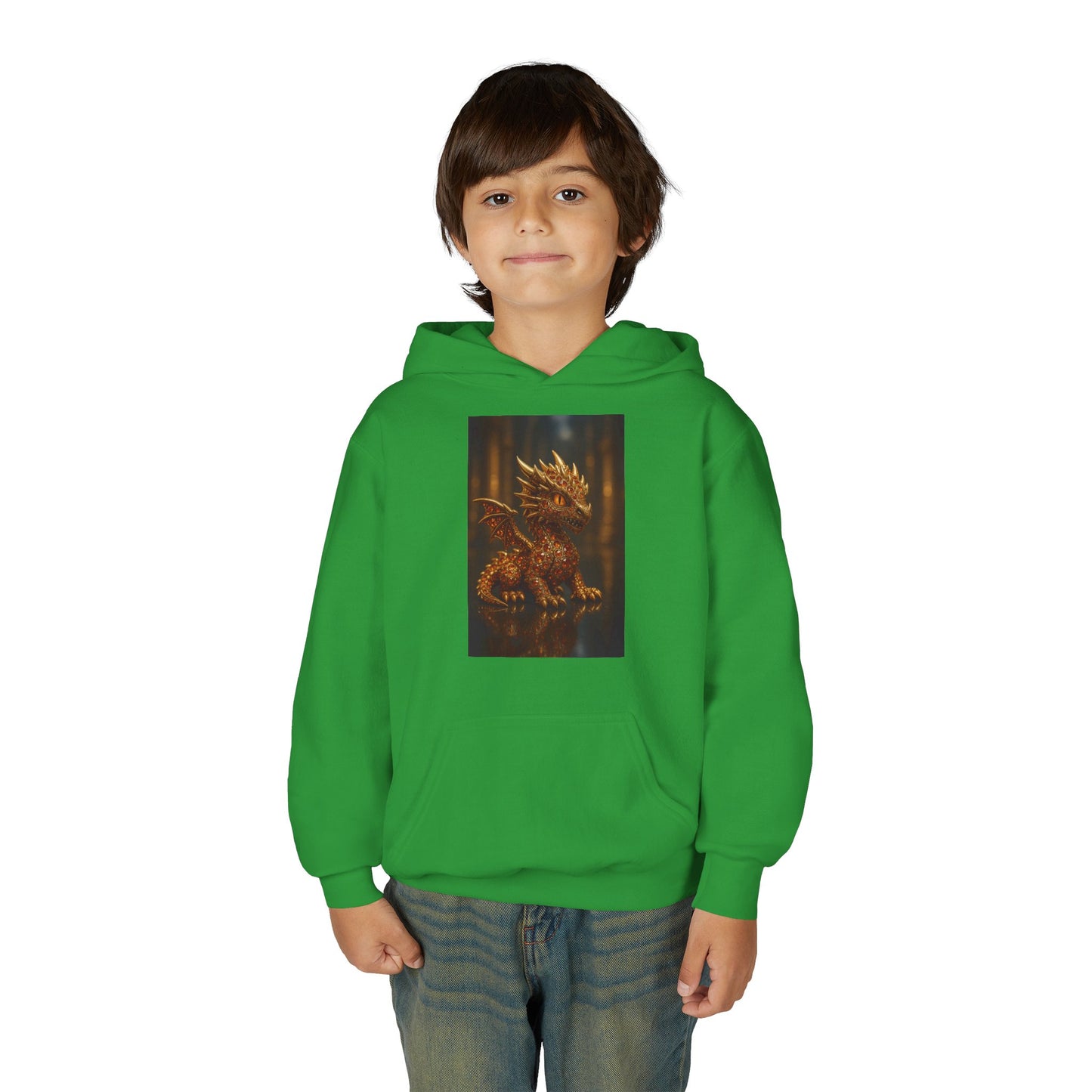 Dragon Fantasy Youth Heavy Blend Hooded Sweatshirt, Adventure Hoodie, Gift for Kids, Fantasy Apparel, Cozy Sweatshirt for Young Dreamers
