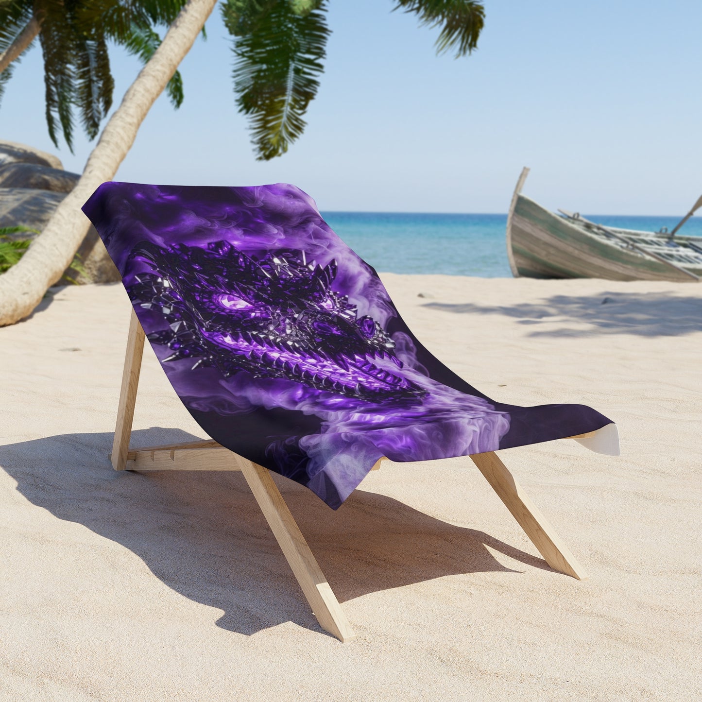 Purple Dragon Skull Beach Towel — Gothic Vaporwave Swim Towel