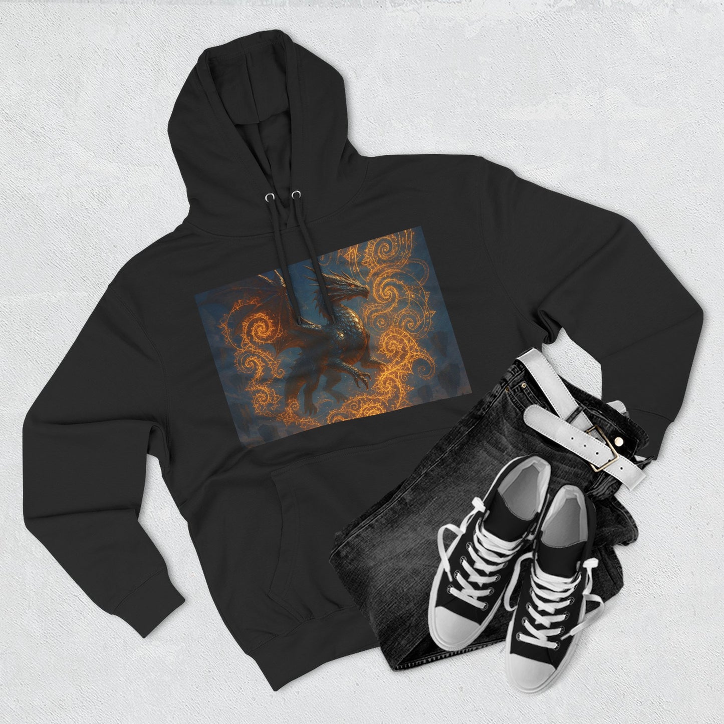 Dragon Swirl Fleece Hoodie - Three-Panel Design for Fantasy Lovers