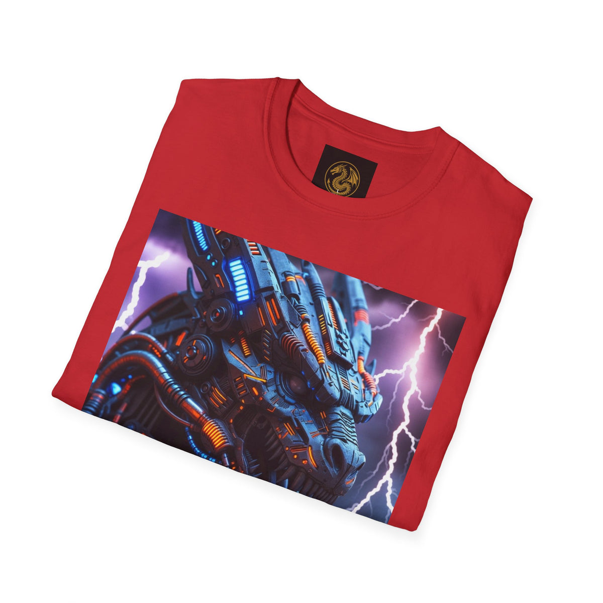 A Cyber Dragon T‑Shirt — Neon Mech Dragon with Lightning Graphic
