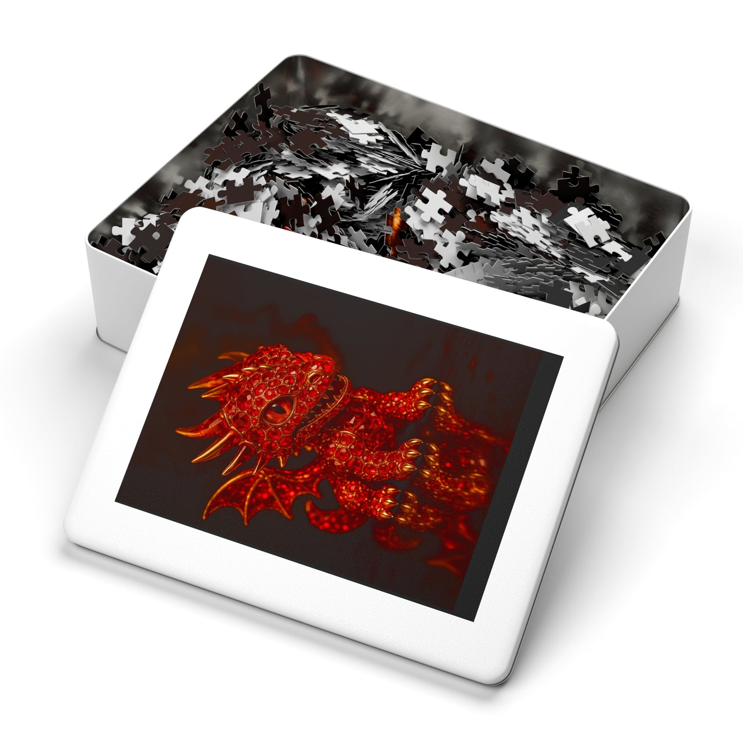 Dragon Gem Jigsaw Puzzle with Tin, Fantasy Puzzle, Kids Activities, Gifts for Game Lovers, Unique Collectible Piece