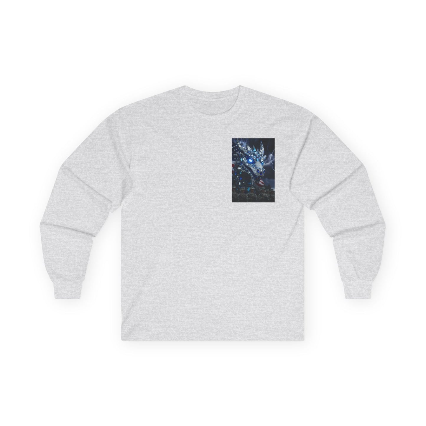 Mystic Blue Dragon Long Sleeve Tee — Night Forest Animal Graphic