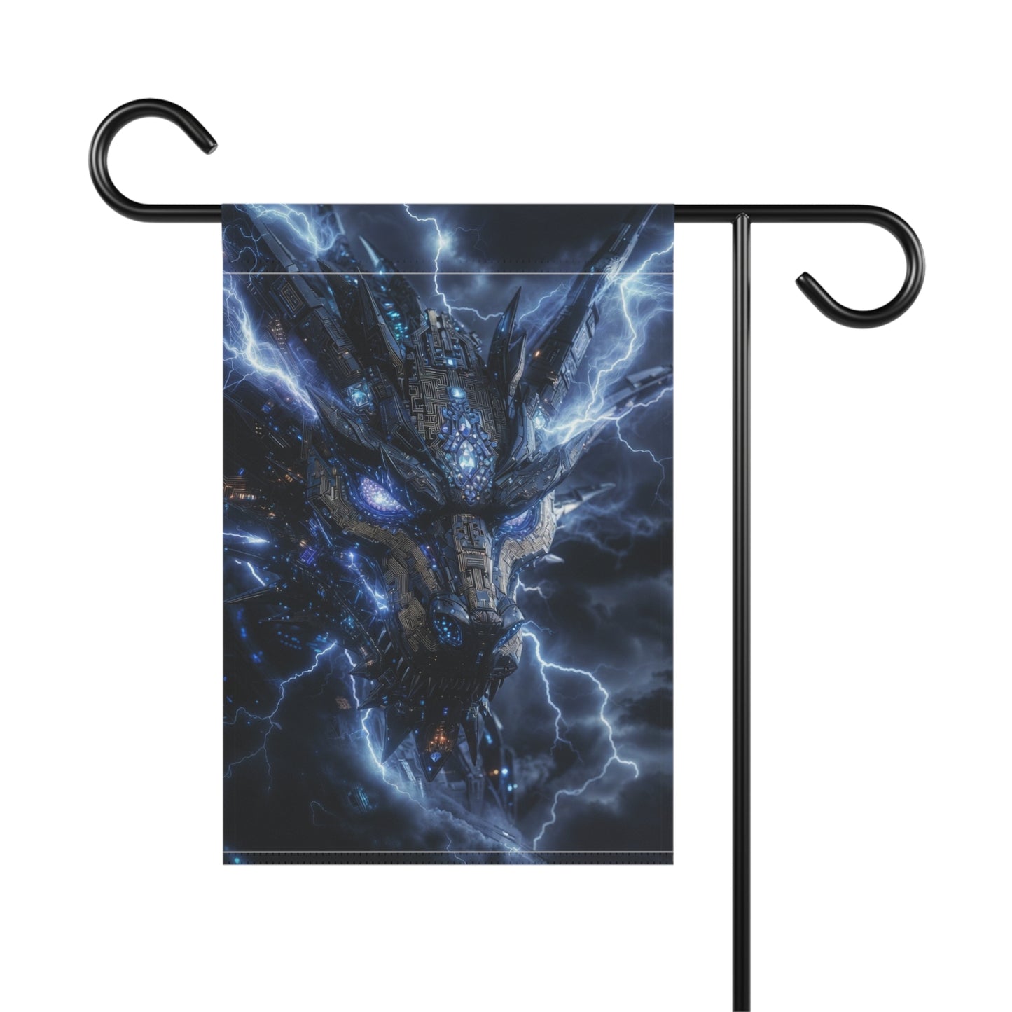 Electric Dragon Garden Flag — Stormy Blue Fantasy House Banner