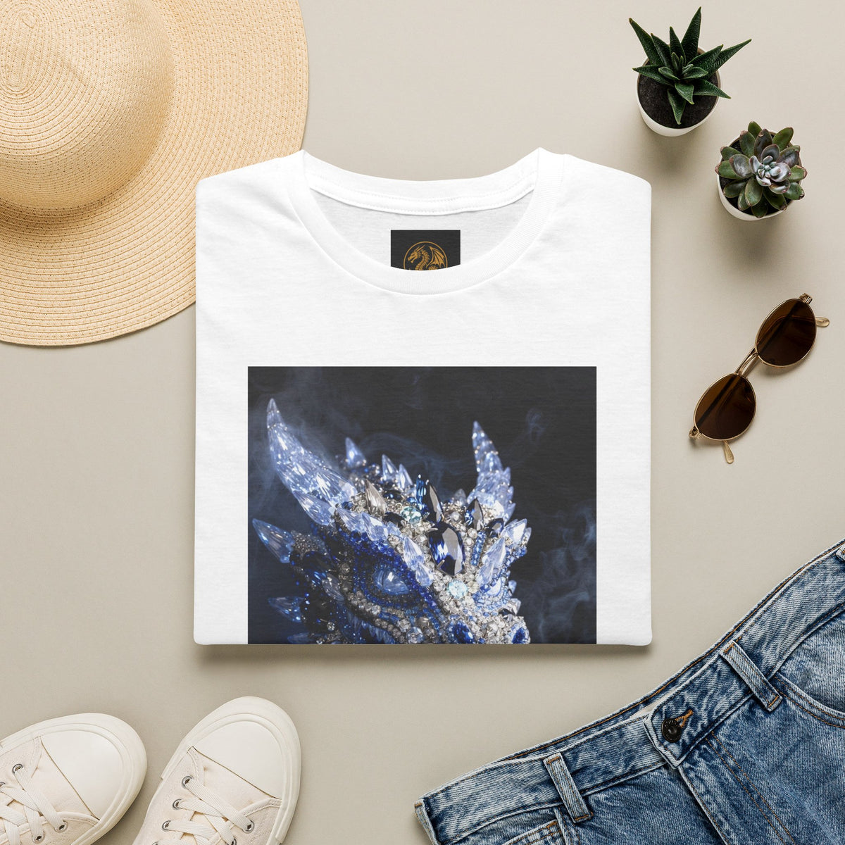 A Crystal Dragon Portrait T-Shirt — Mystical Blue Dragon Art Tee
