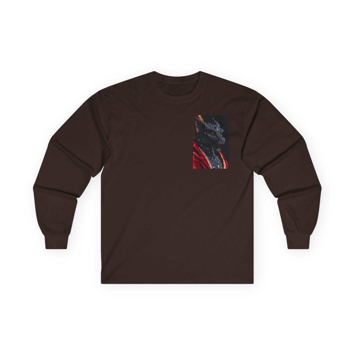 Long Sleeve Tee — Abstract Red & Black Dragon Marble Chest Print