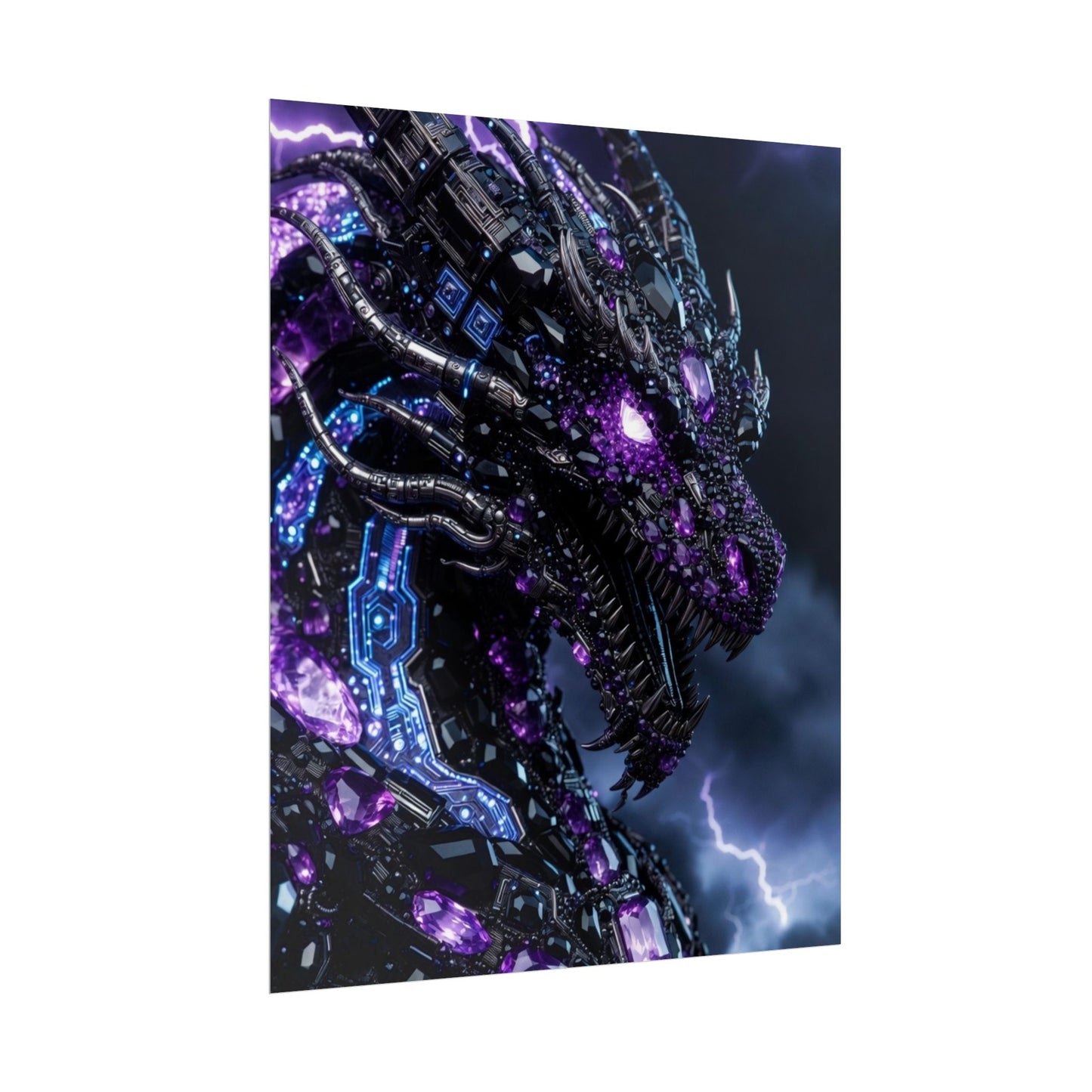 Rolled Poster — Cyberpunk Dragon Storm Art Print