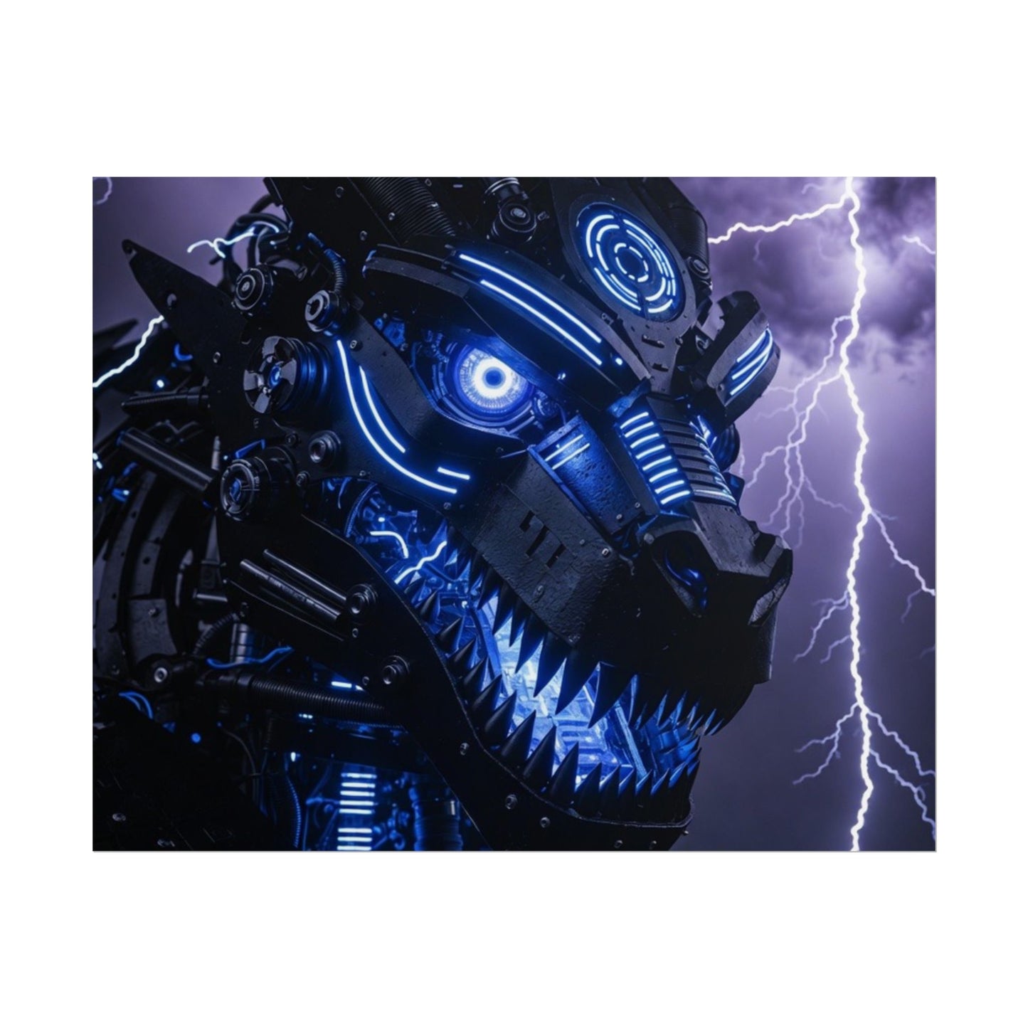 CyberDragon Storm Poster — Futuristic Mech Wolf Art Print (Rolled Poster)