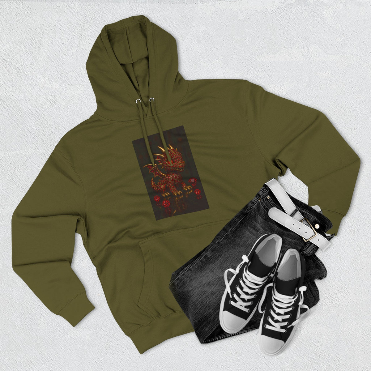 A RUBY RED Dragon Swirl Fleece Hoodie - Three-Panel Design for Fantasy Lovers
