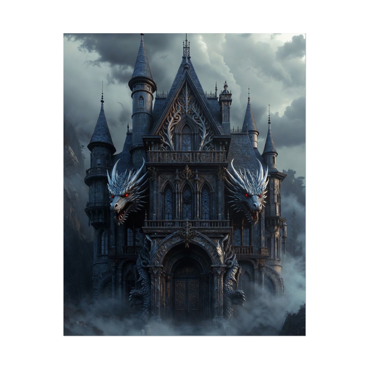 Gothic Dragon Castle Rolled Poster — Dark Fantasy Wall Art
