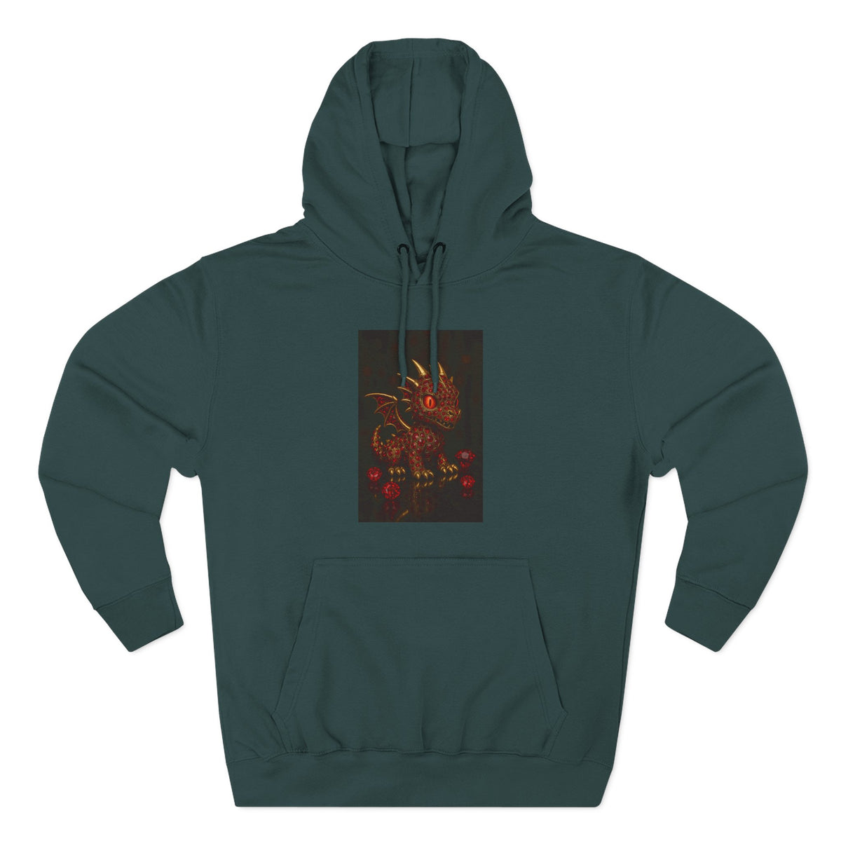 A RUBY RED Dragon Swirl Fleece Hoodie - Three-Panel Design for Fantasy Lovers