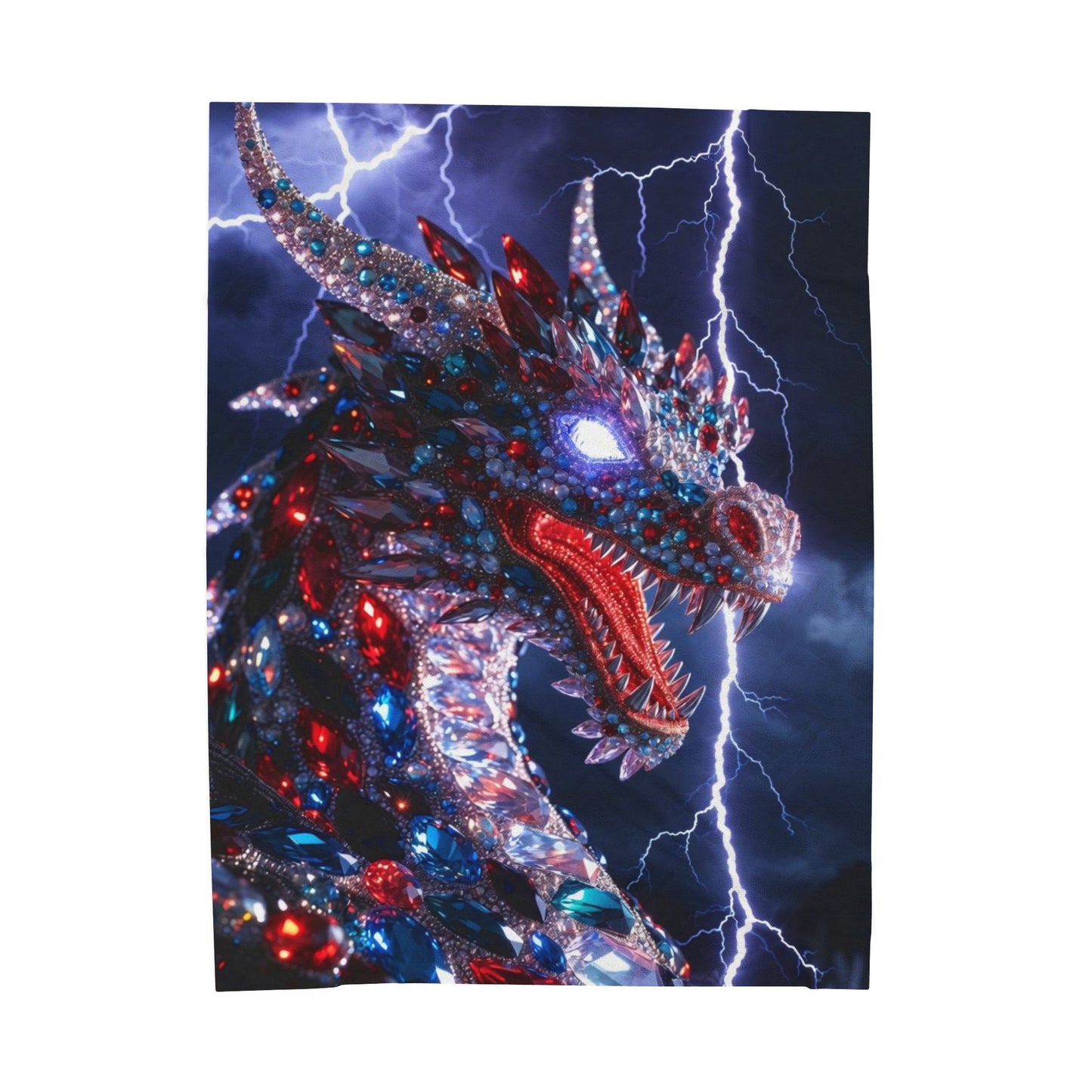 Velveteen Dragon Plush Blanket – Lightning Crystal Dragon Throw for Fantasy Fans