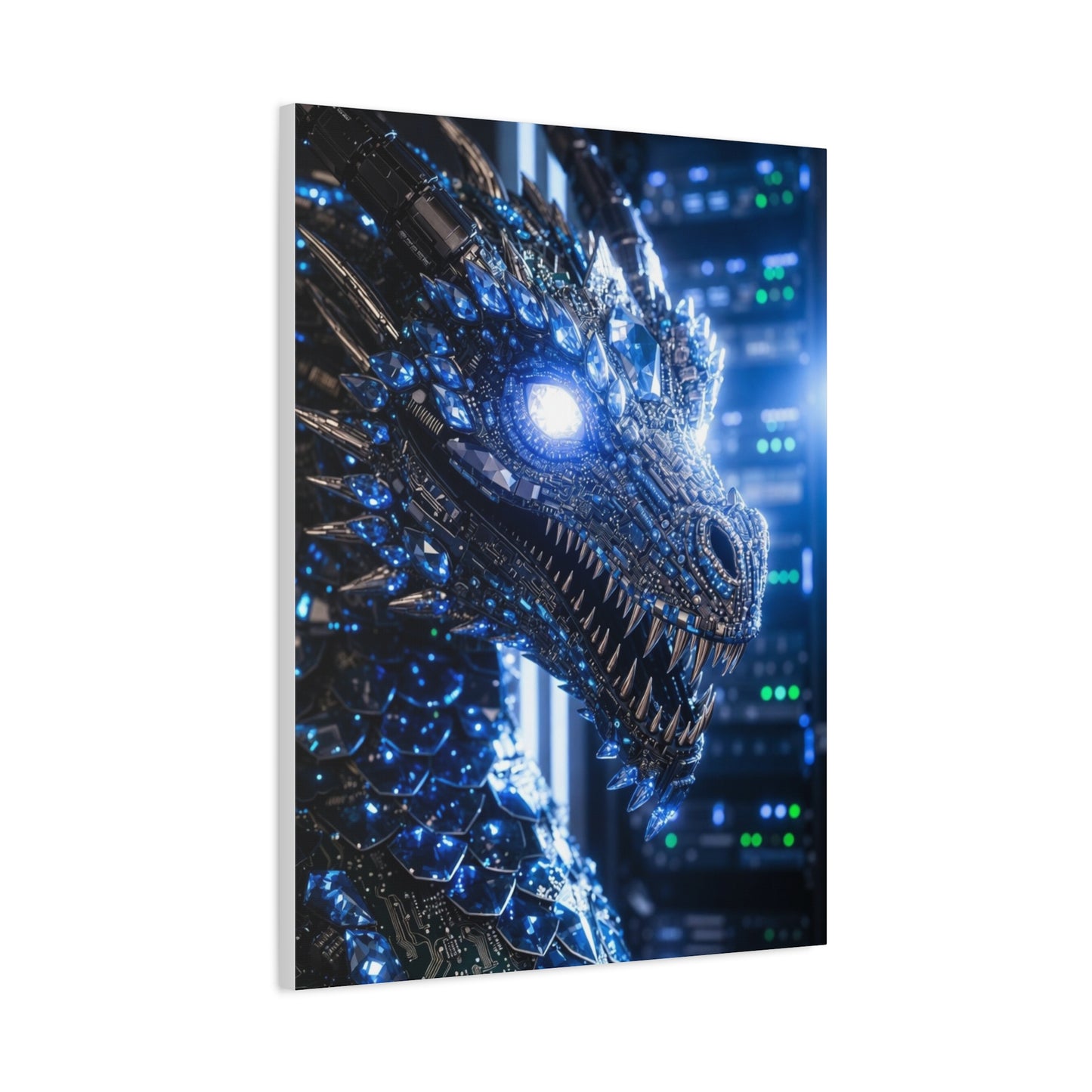 Cyber Dragon Canvas Print — Futuristic Metallic Dragon Wall Art