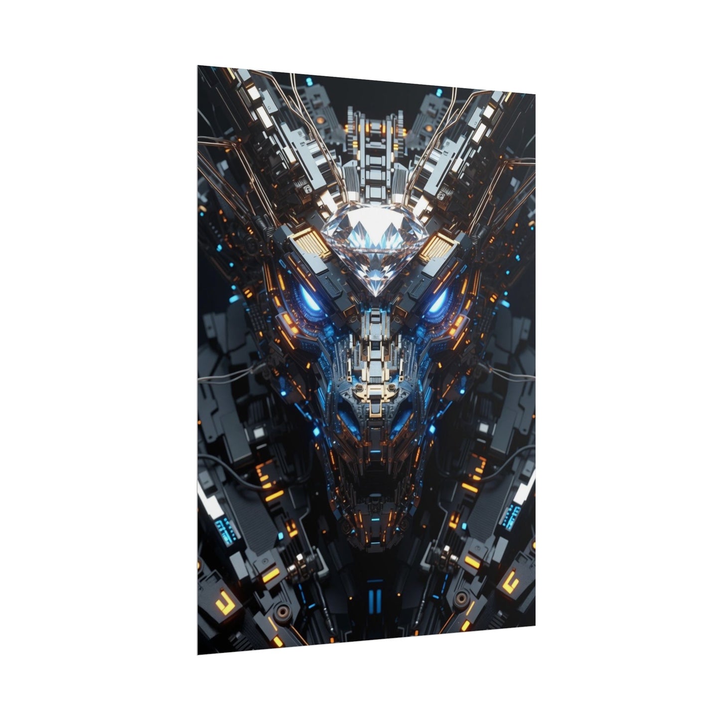 Futuristic Mech Dragon Poster – Cybernetic Robot Art Print