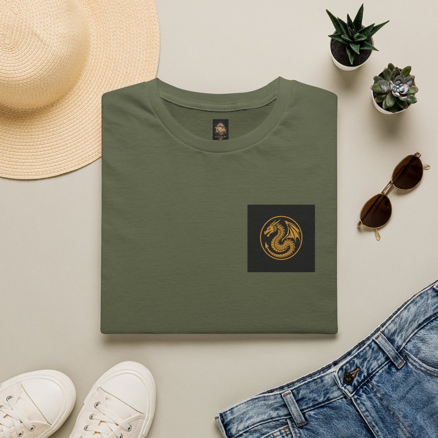 A # 1 Selling Divine Dragon Armor Pocket T-Shirt — Vintage Gold Emblem Tee