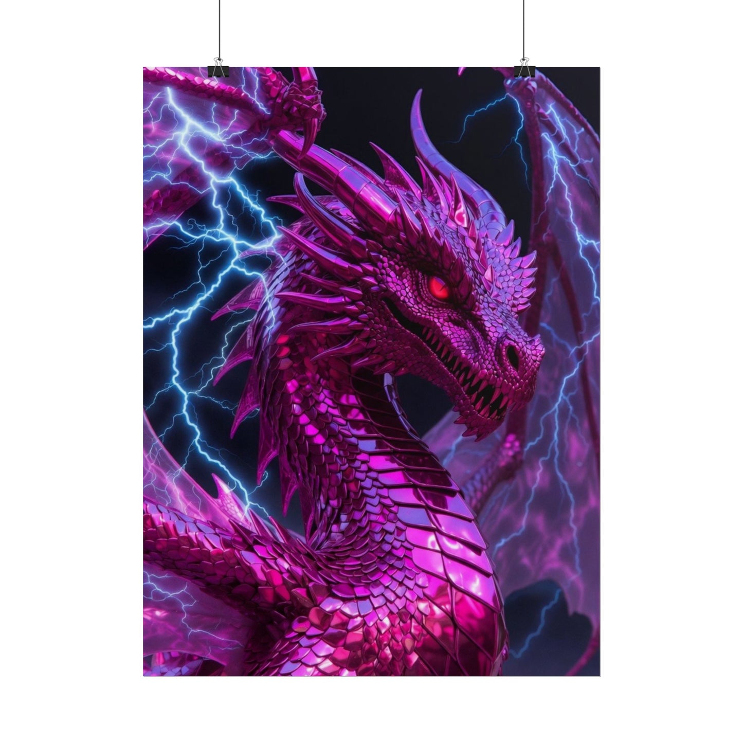 Pink Electric Dragon Poster — Fantasy Wall Art Rolled Poster