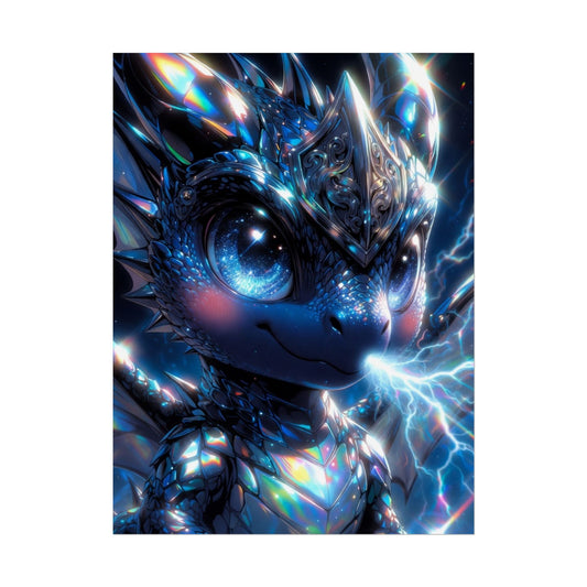 Shiny Blue Dragon Rolled Poster — Cute Electric Fantasy Wall Art