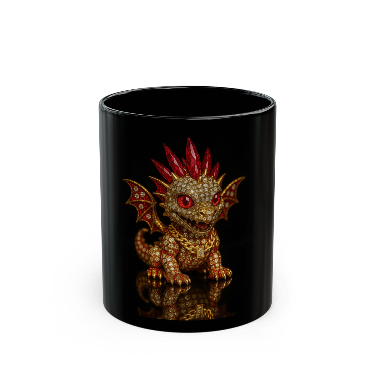 A Red Ruby Dragon Design Black Mug - 11oz & 15oz