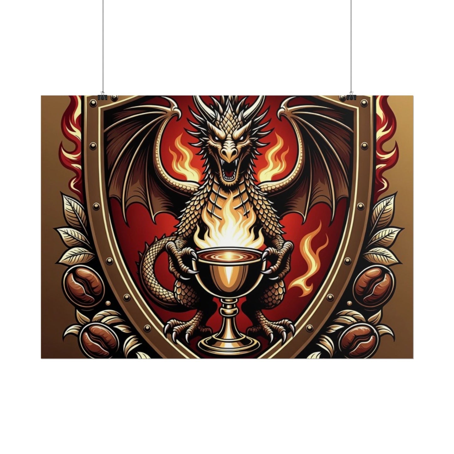 Dragon's Brew Poster — Fantasy Dragon Shield Artwork Rolled Poster