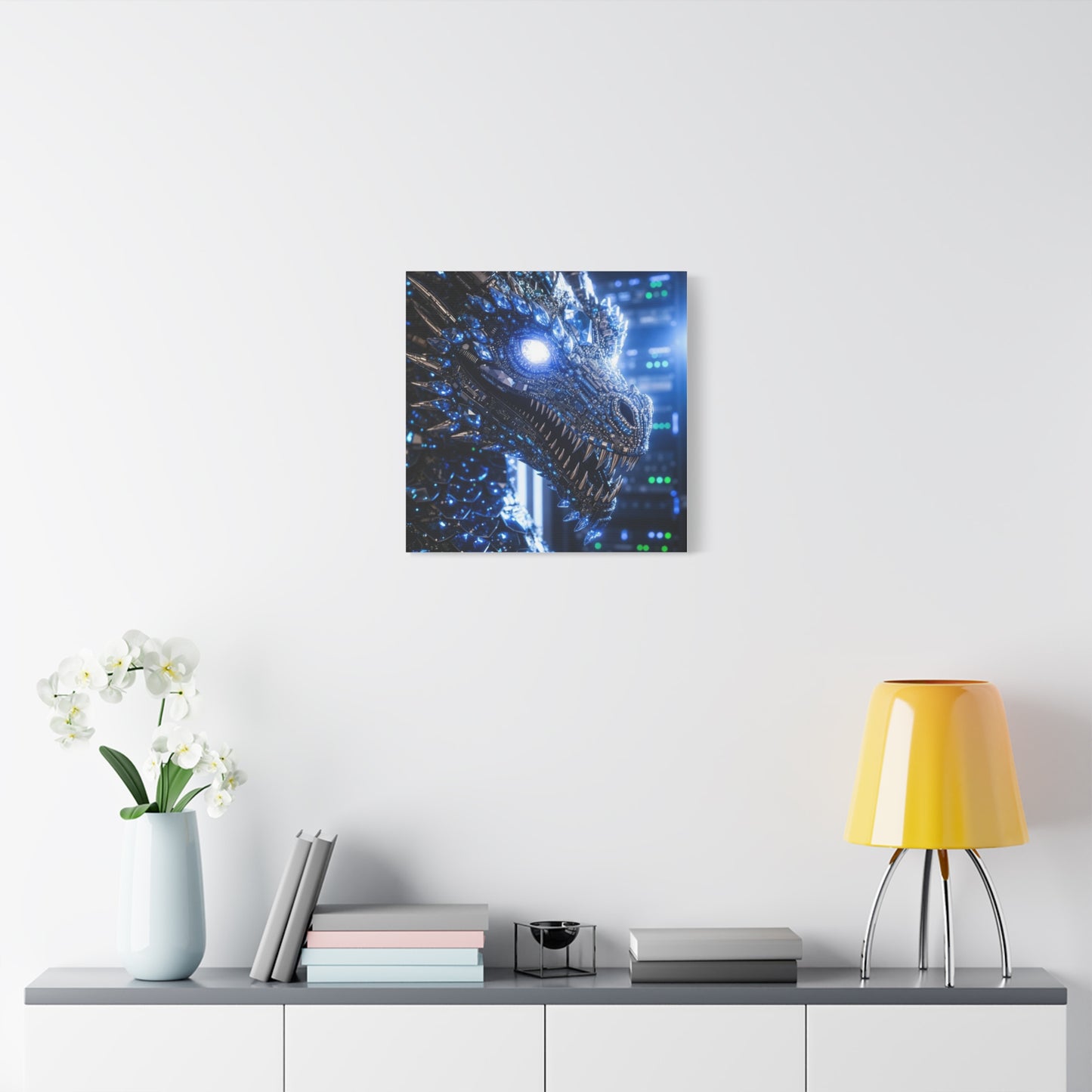 Cyber Dragon Canvas Print — Futuristic Metallic Dragon Wall Art