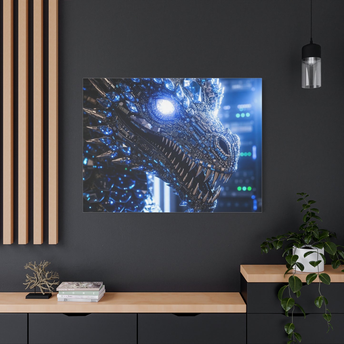Cyber Dragon Canvas Print — Futuristic Metallic Dragon Wall Art