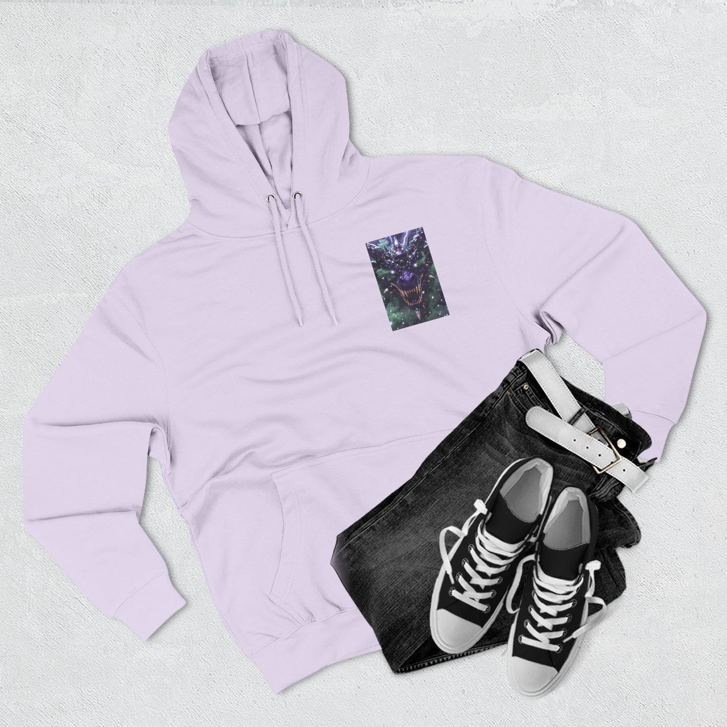 A Mystic Cosmic 🐉 Hoodie — Astral Galaxy Cat Chest Print Fleece Hoodie
