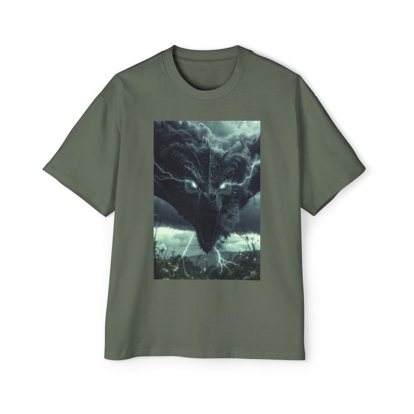 Storm Dragon Graphic Tee — Dark Fantasy Oversized Men's T-Shirt