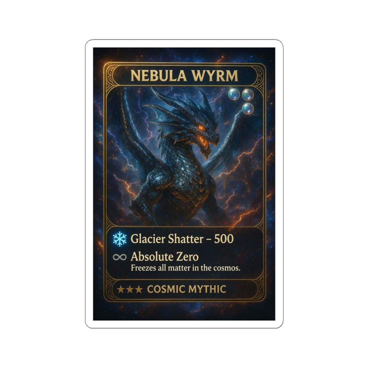 A Nebula Wyrm Trading Card Sticker – Cosmic Dragon Game Art Kiss-Cut Sticker