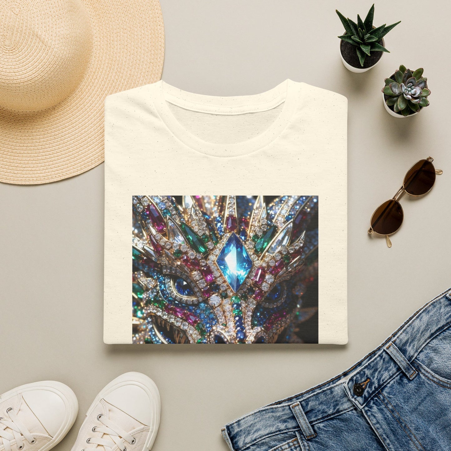 # 1 Dragon selling Gemstone Mask T-Shirt — Jewel-Encrusted Festival Tee