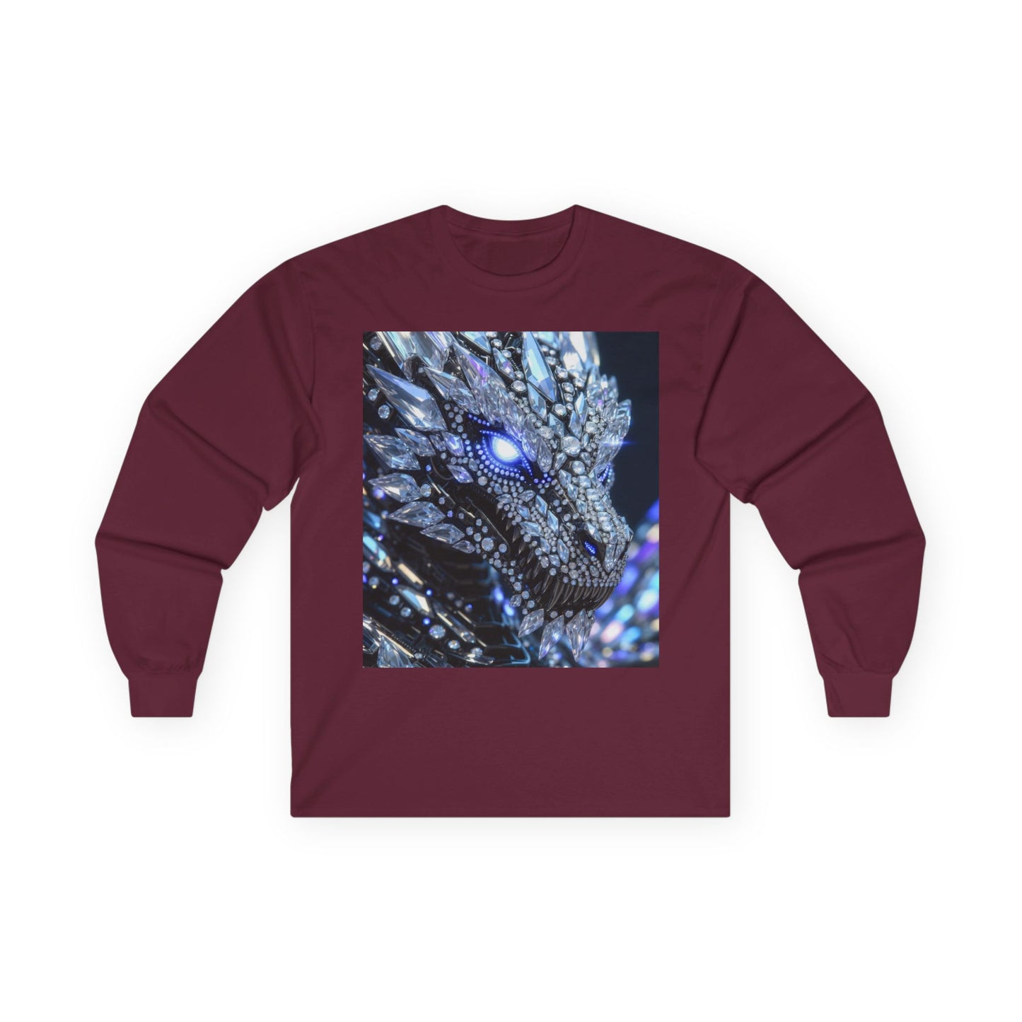 Dragon Art Long Sleeve Tee — Blue Crystal Dragon Graphic