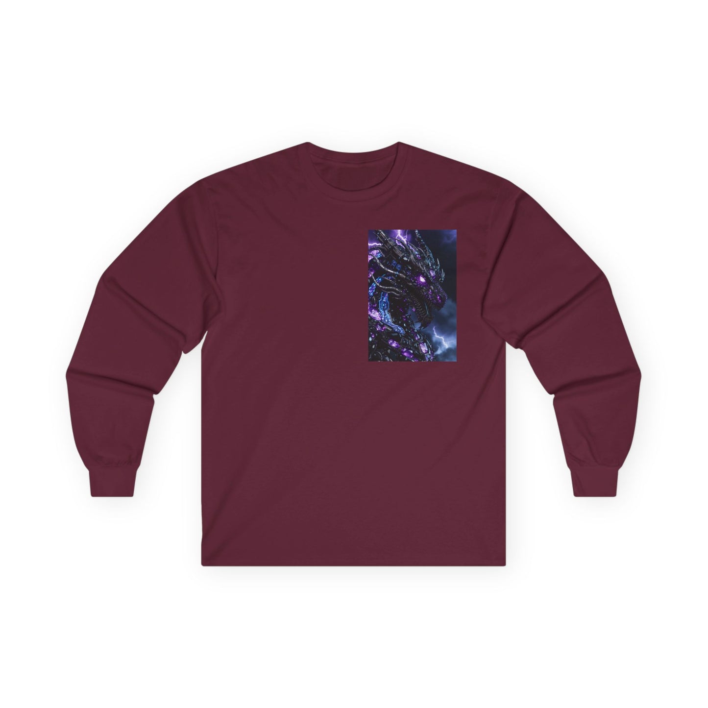 Cosmic Dragon Pocket Long Sleeve Tee — Neon Galaxy Illustration
