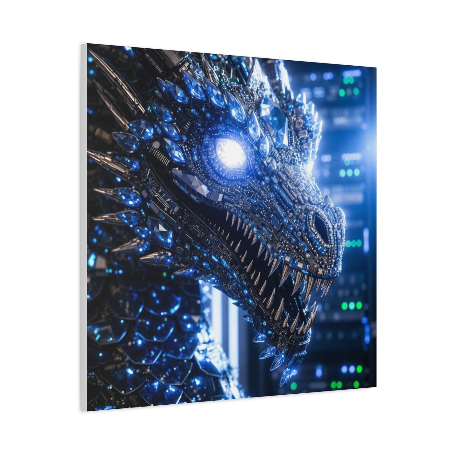 Cyber Dragon Canvas Print — Futuristic Metallic Dragon Wall Art