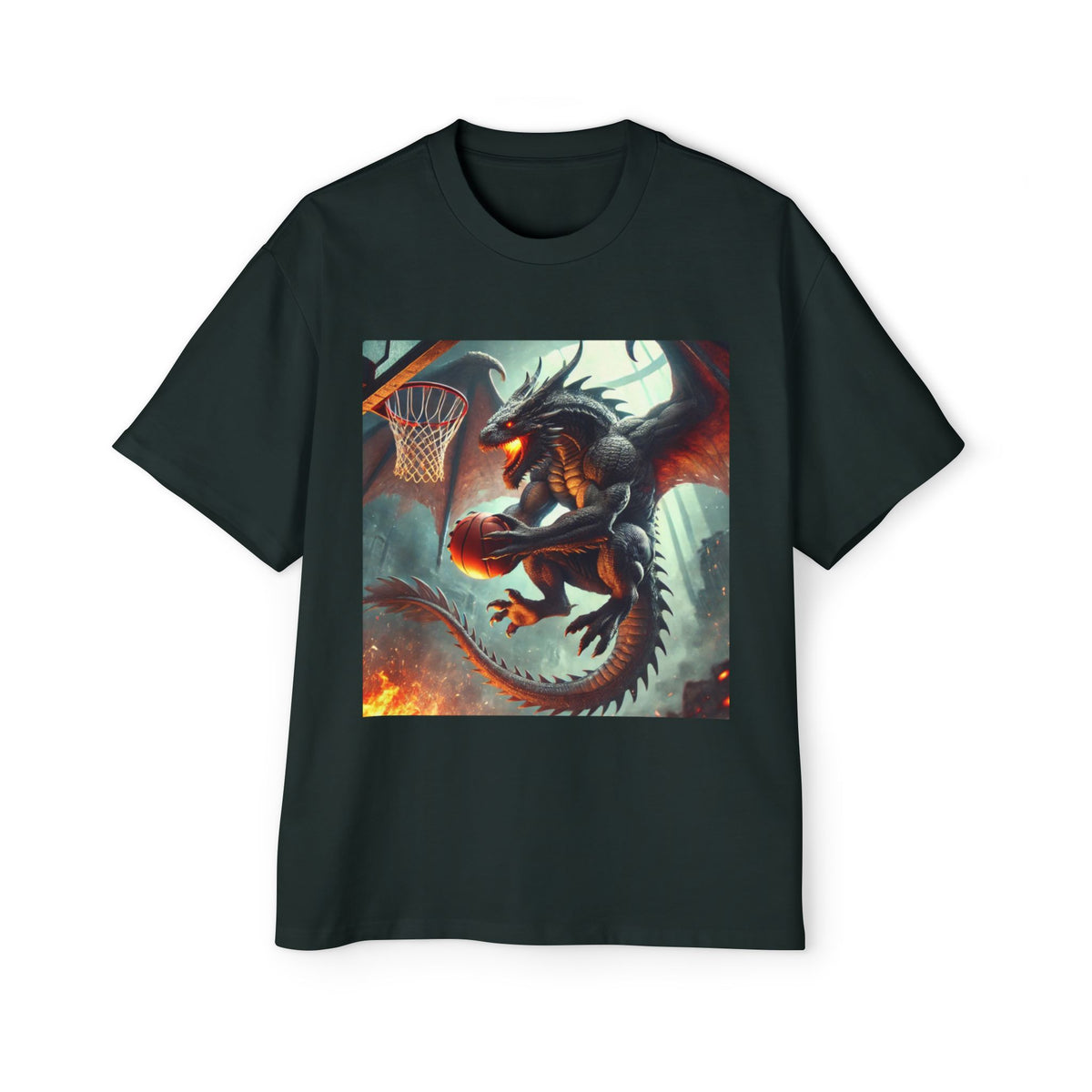 A Men's Fantasy Dragon Basketball Tee - Oversized Graphic Shirt, Streetwear Style, Casual Outfit, Gift for Him, Unique Art Tee
