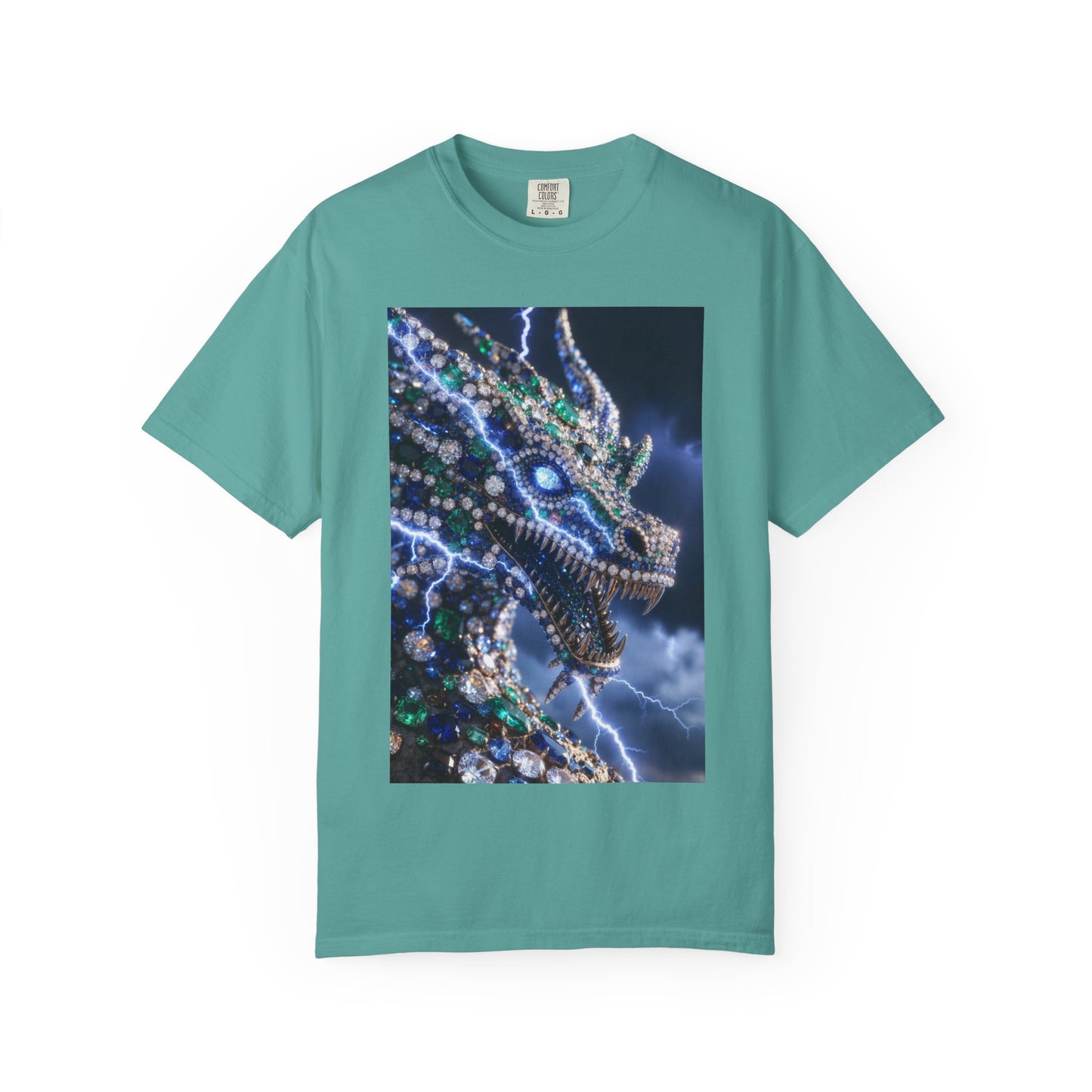 Dragon Lightning Graphic T-Shirt — Jewel-Studded Dragon Design