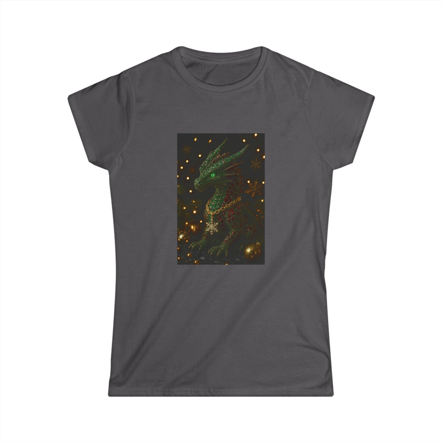 Christmas Women’s Tee — Emerald Dragon & Stars Graphic Shirt