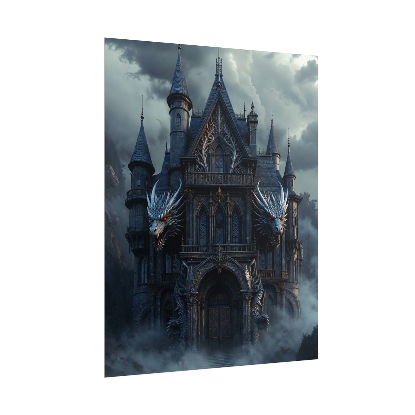 Gothic Dragon Castle Rolled Poster — Dark Fantasy Wall Art