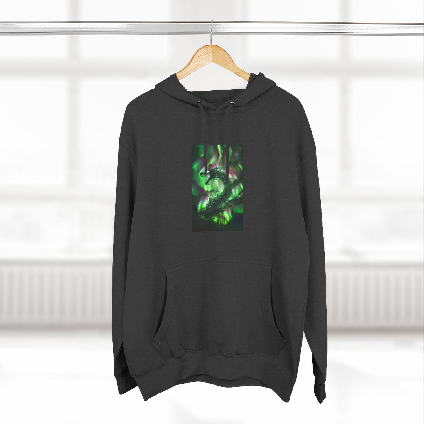 Green Nebula Abstract Hoodie — Aurora Swirl Fleece Pullover