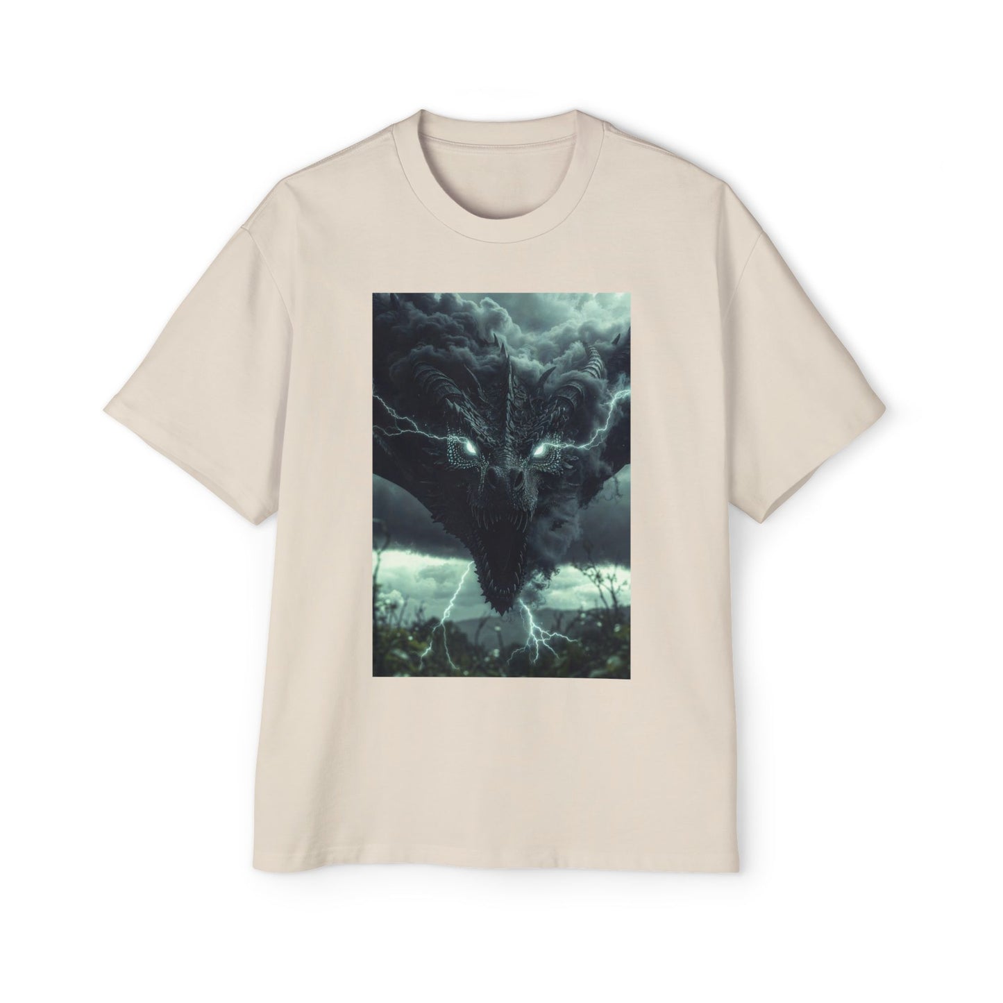 Storm Dragon Graphic Tee — Dark Fantasy Oversized Men's T-Shirt
