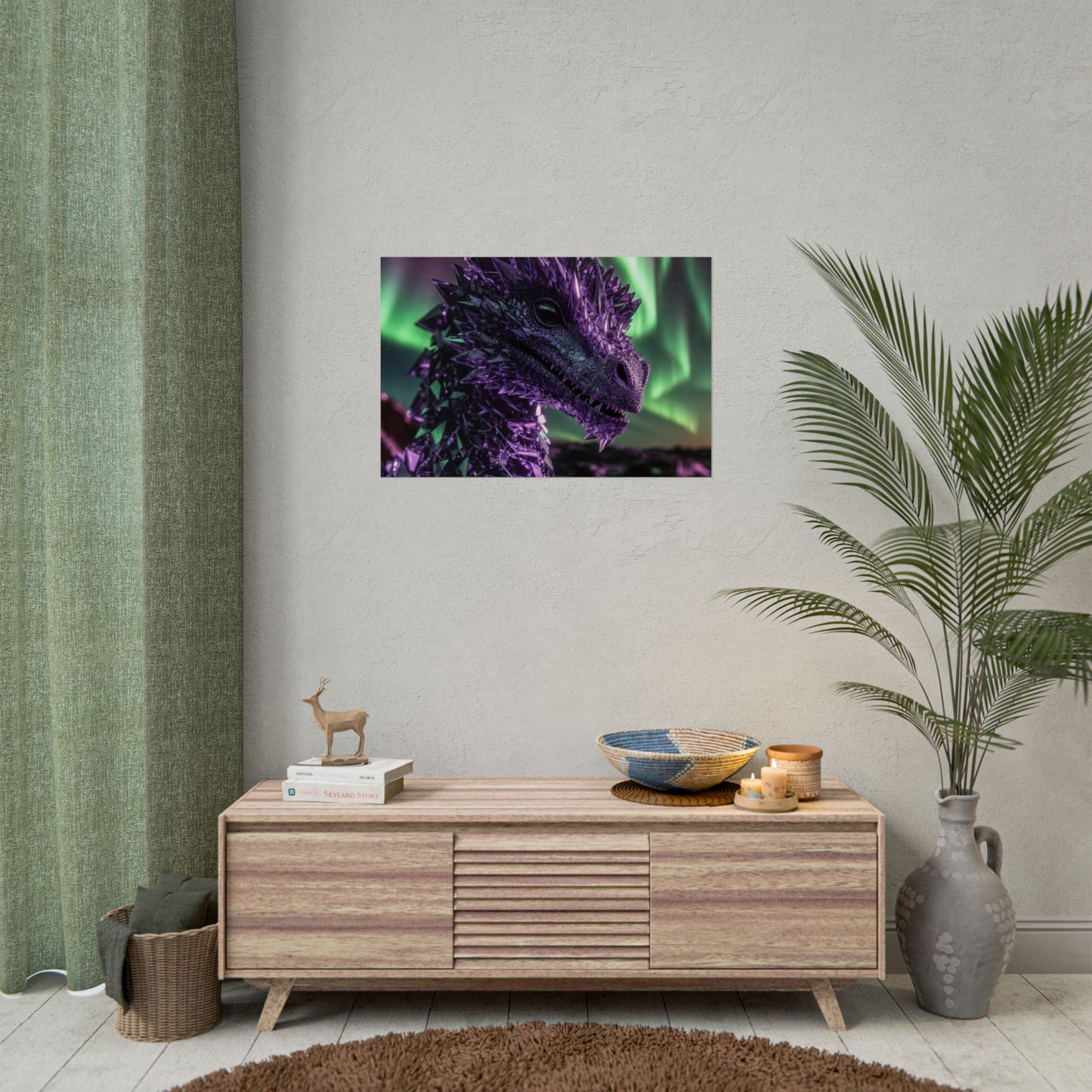 Aurora Dragon Rolled Poster — Purple Crystal Dragon Wall Art