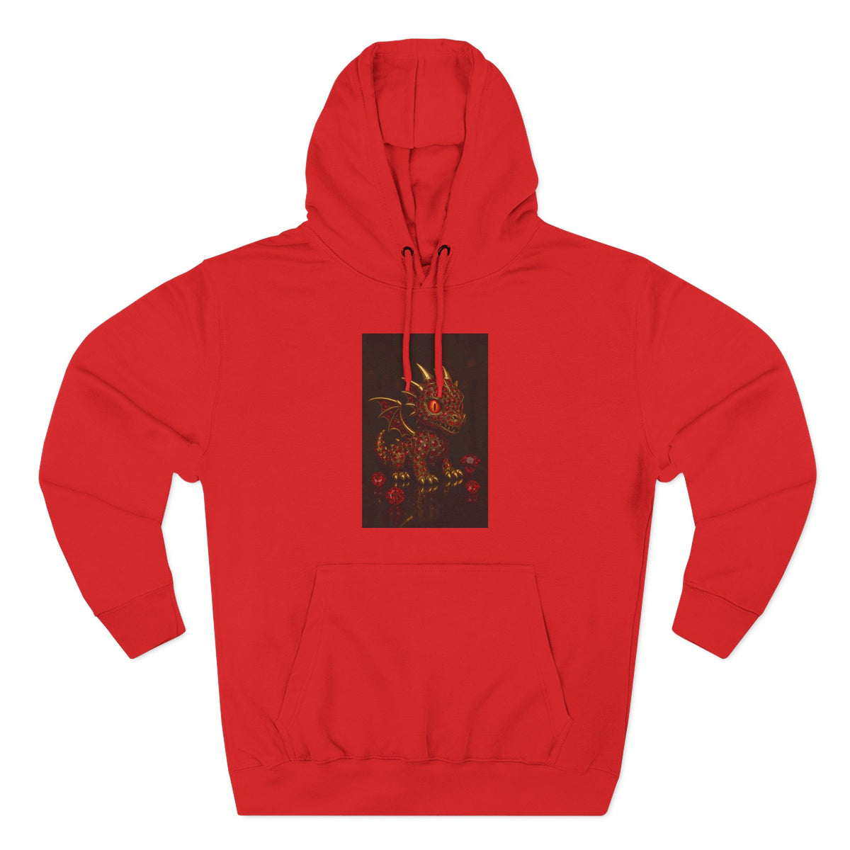 A RUBY RED Dragon Swirl Fleece Hoodie - Three-Panel Design for Fantasy Lovers