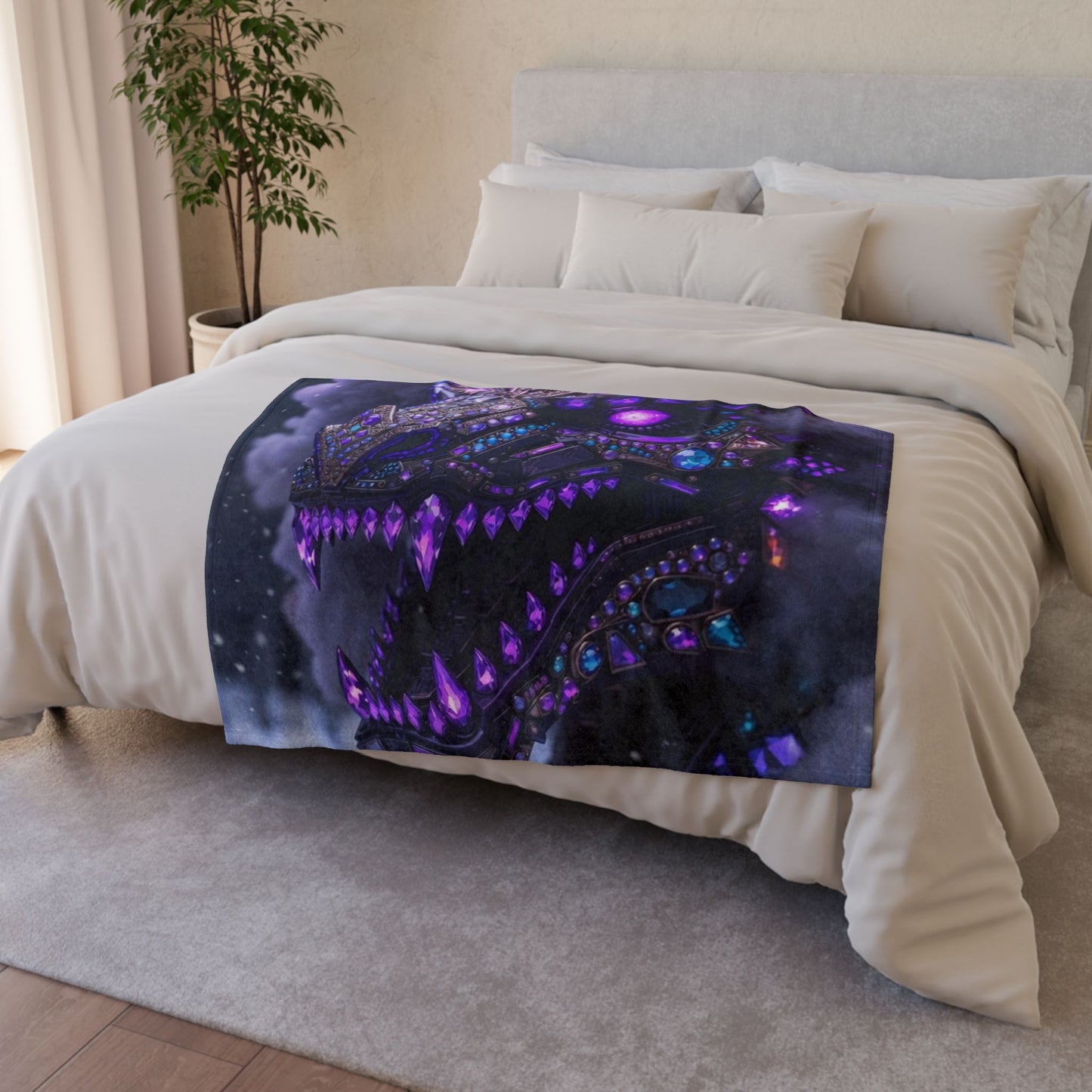 Mystic Dragon Plush Blanket — Purple Gem Dragon Fantasy Throw