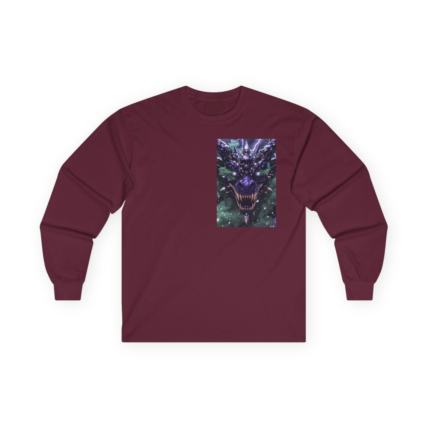 Dragon Skull Face Long Sleeve Tee — Dark Fantasy Chest Graphic