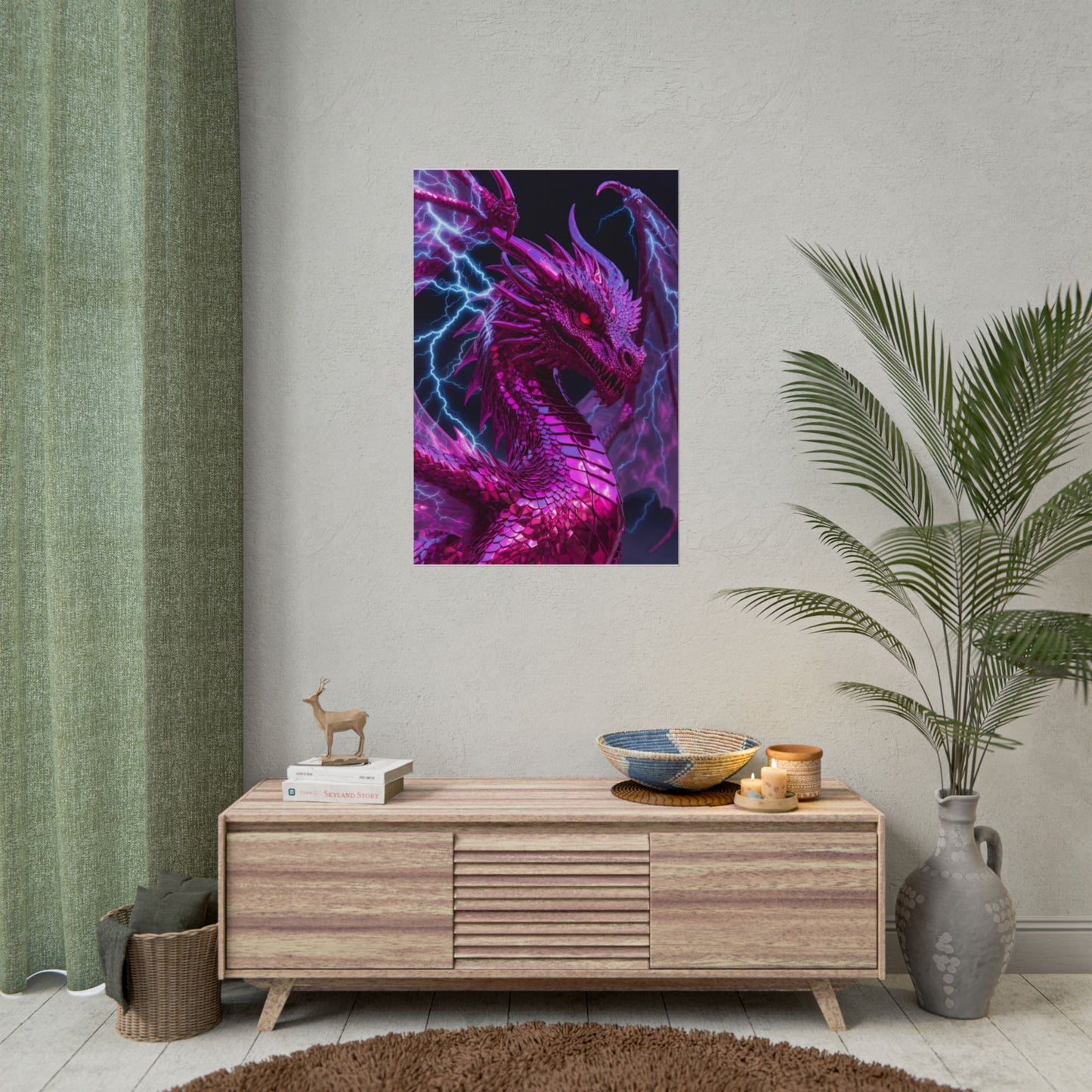 Pink Electric Dragon Poster — Fantasy Wall Art Rolled Poster
