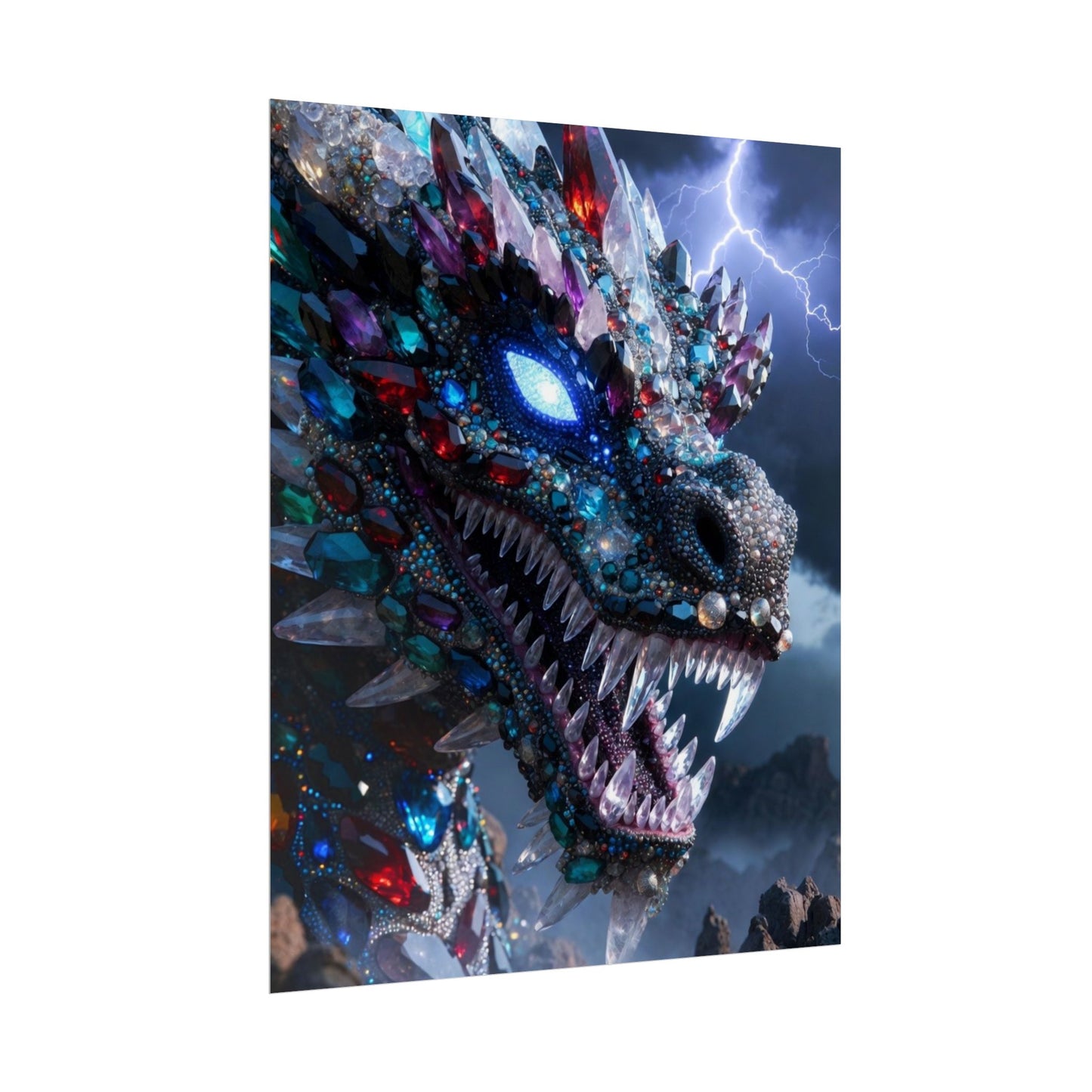 Dragon Crystal Poster — Fantasy Gem-Encrusted Dragon Wall Art (Rolled Poster)